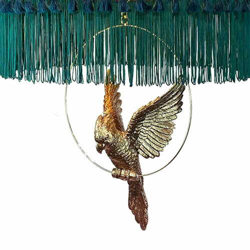Kontrola Závěsná lampa ANTIGUA sametová červeno-zelená se zlatým papouškem 45 cm Las Plumas