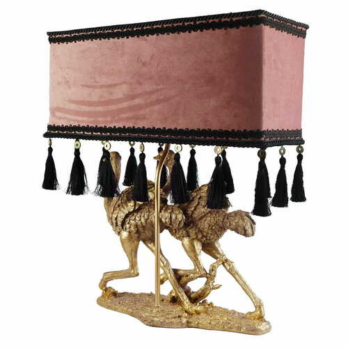 Kontrola Stojací lampa Las Plumas Pili LPPL01 se zlatými pštrosy, růžový velur E27