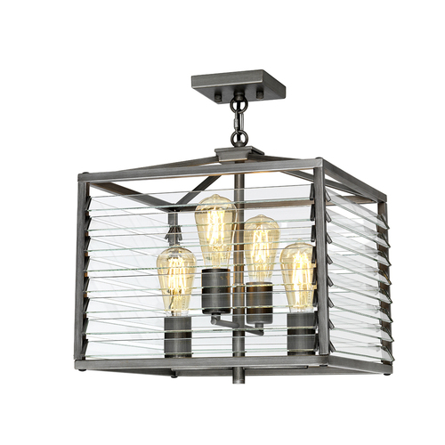 Kontrola Závěsné svítidlo Louvre, 4 světla - gunmetal, skleněné lamely Elstead