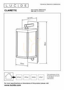 Venkovní nástěnné svítidlo Lucide CLAIRETTE antracit LED 13 W IP54 s pohybovým senzorem 28861/10/30 small 6