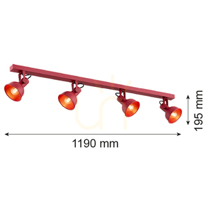 Plafon ARGON LENORA červený 4x E14 1818 small 2