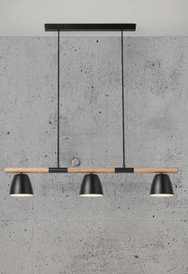 Závěsné svítidlo Nordlux Theo 3-Rail černé s dřevěnou lištou, 3 × GU10 max. 25 W small 2