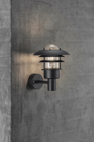 Kontrola Venkovní nástěnné svítidlo Nordlux LØNSTRUP 32, černé, čiré sklo, E27 max. 60 W, IP44, Ø 31 cm