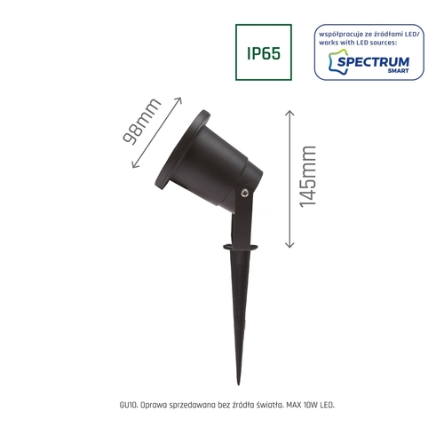 Kontrola Černý zapichovací zahradní reflektor Spectrum LED FLORI SLIP012012 GU10 LED max. 10 W IP65