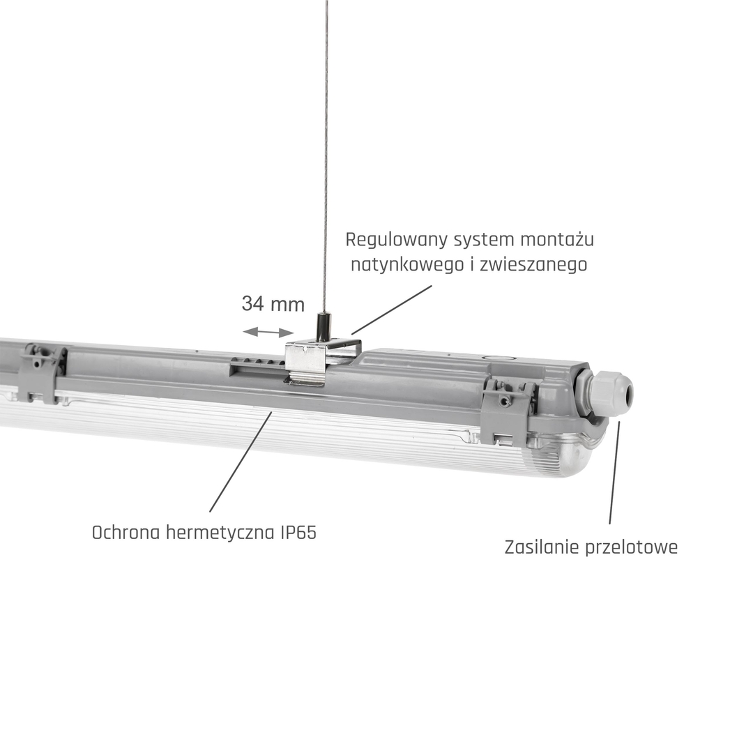 Pohled Limea Led Tube Slim Hermetic G13 1x150 250 V Ip65 1610x65x63 Mm šedá Limea Led Tube Slim Hermetic G13 1x150 250 V Ip65 1610x65x63 Mm šedá