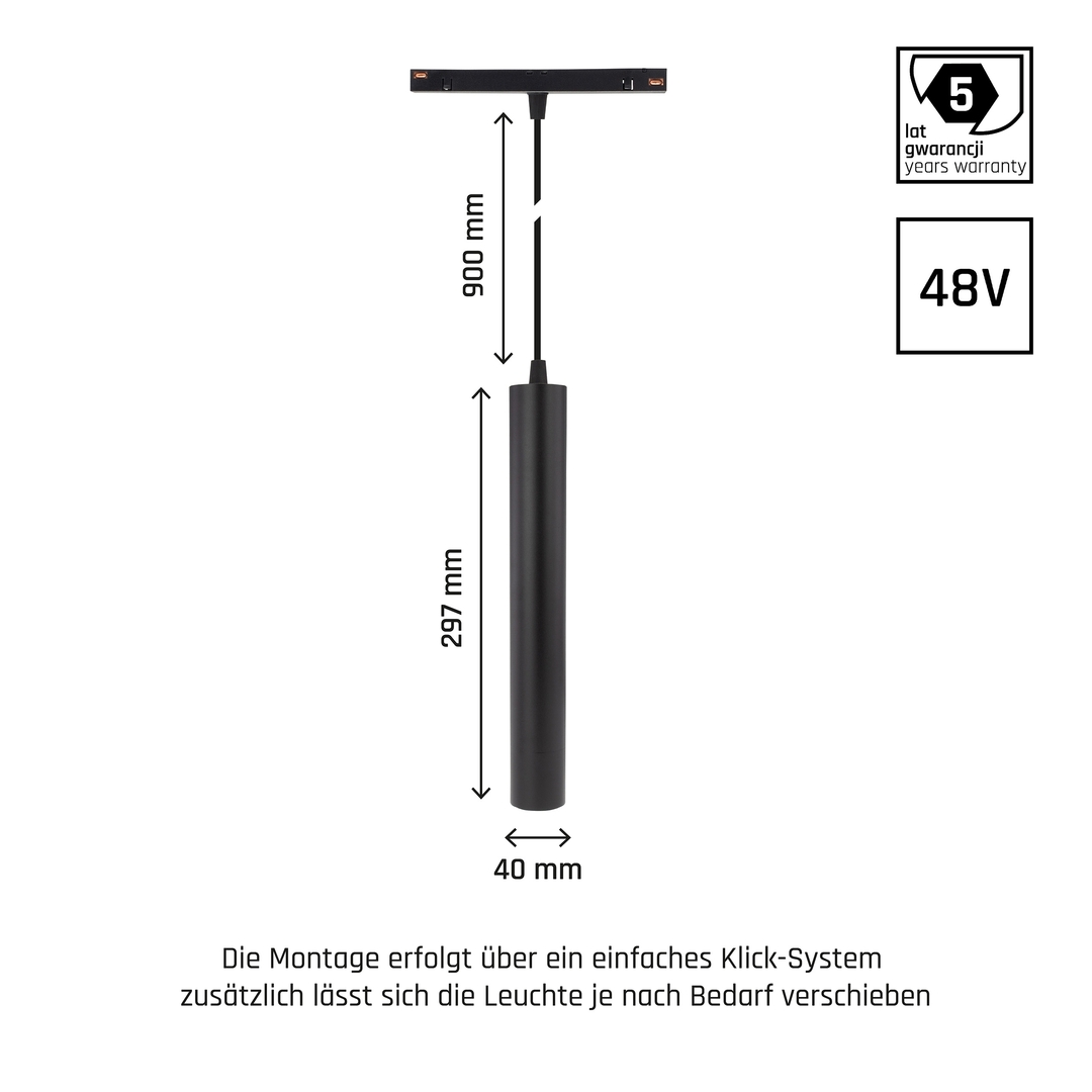 Kontrola Systém Shift Závěsné svítidlo Hangit 40x297 (935mm kabel) 12W 25st černá Záruka 5 let. Systém Shift Závěsné svítidlo Hangit 40x297 (935mm kabel) 12W 25st černá Záruka 5 let.