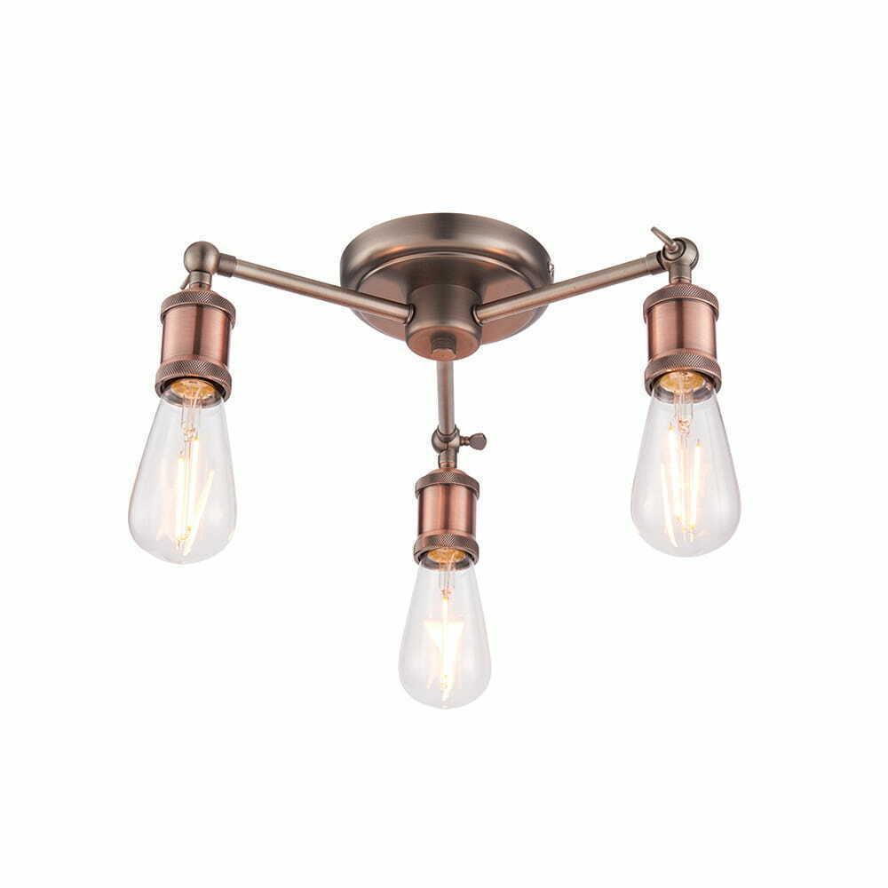 Endon Hal 3 Light Industrial Ceiling Light Copper Silver Steel E27 76124