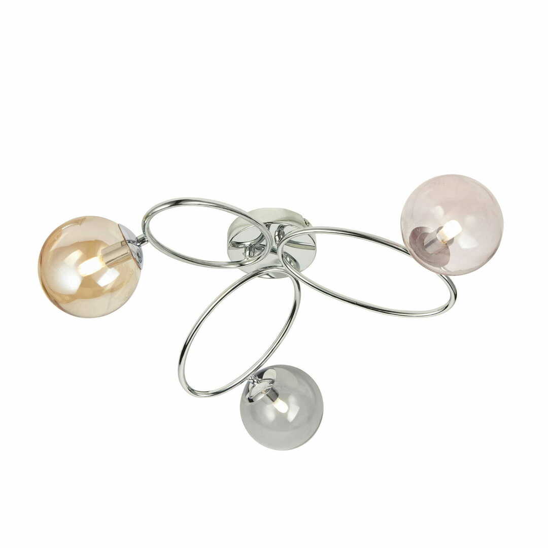 Endon Ellipse 3-Light Grey Chrome Glass Ceiling Light 57cm 95290
