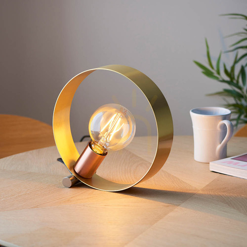 Kontrola Stolní lampa Endon Hoop 97665 E27 25 cm – mosaz, nikl a měď