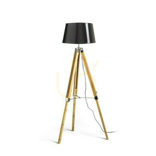 Kontrola Alvis/Ridick Stojací lampa lesklá černá zlatá fólie/bambus 230 V Led E27 11 W.