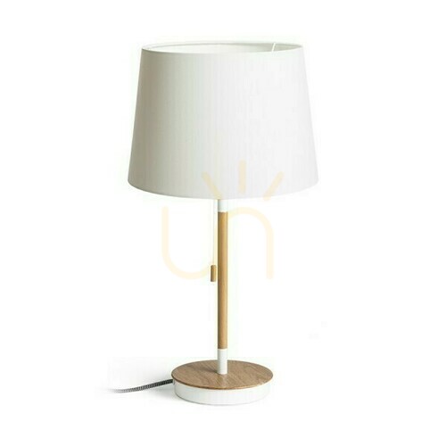Kontrola Keith/Ambitus Stolní lampa 30 s USB Polycotton Bílá/Buk 230 V Led E27 11 W.
