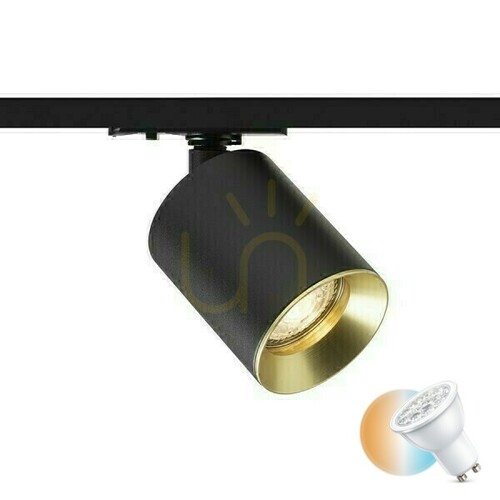 Kontrola Dario Spotlight pro 1 fázi. Kolejnice Černá kartáčovaná mosaz 230 V Gu10 9 W.