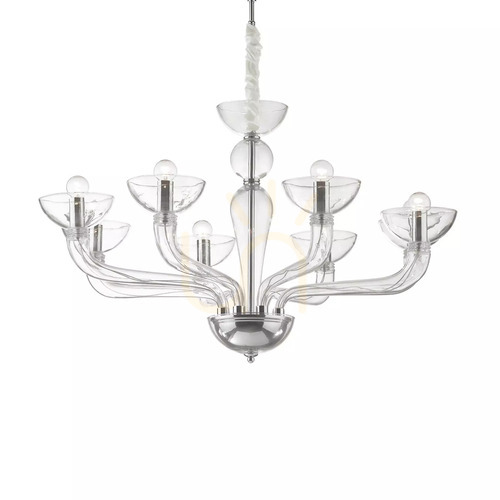 Kontrola Závěsné svítidlo Ideallux Casanova SP8 Transparentní 8xE14 88 cm 044255