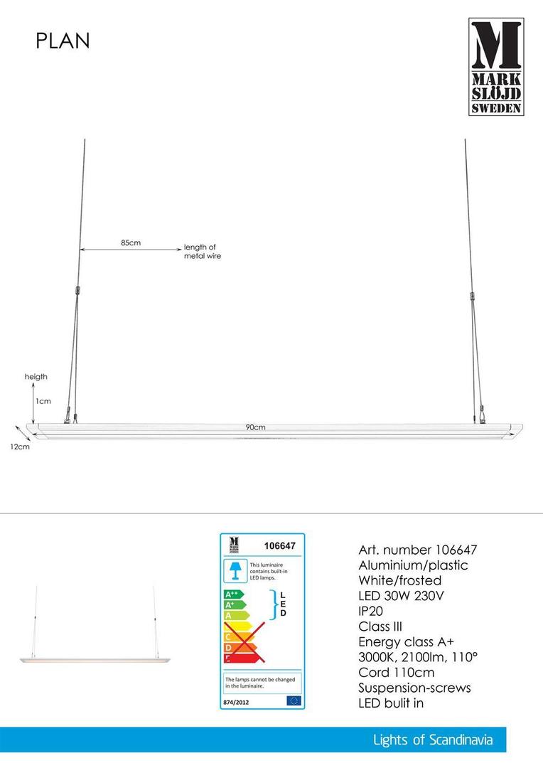 Pohled LED panel Markslojd Plan 90 cm 30W bílý 106647 LED panel Markslojd Plan 90 cm 30W bílý 106647