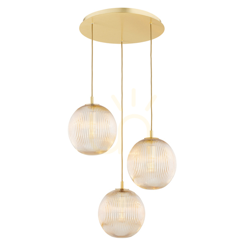 Kontrola Závěsné svítidlo ARGON Paloma 6311, 3 × E27 max 15 W, medové vroubkované sklo, kartáčovaná mosaz, 55 × 152,5 cm