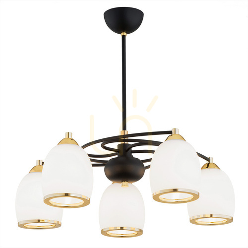 Kontrola Lustr ARGON Avila Plus 2115 bílý, 5x E27, sklo, mosaz, černá, 530 mm