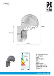 Nástěnné světlo Markslojd Tyfon Sensor 106514 tmavě šedé IP44 small 0