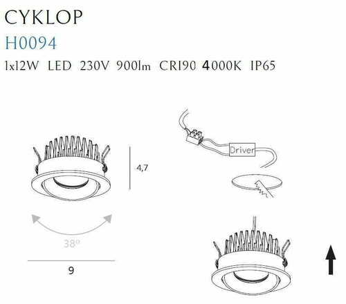 Kontrola Stropní oko Max Light Cykлоп H0094 4000K bílé 12W IP65 6 cm