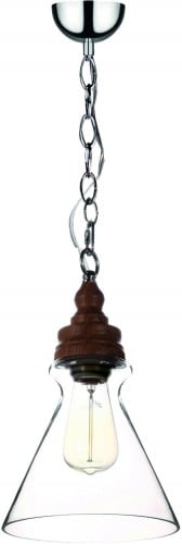 Kontrola Závěsné svítidlo Britop Lighting Edvin, chrom, dřevo, průhledné, industriální styl, E14, 40 W