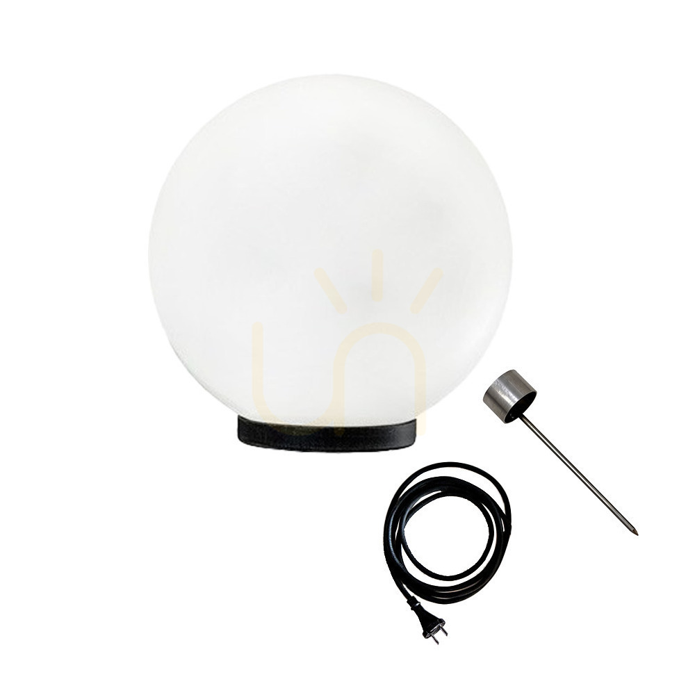 Lesklá bílá zahradní koule – LUNA BALL 50 cm, včetně montážní sady, 3metrového kabelu a kolíku – UV