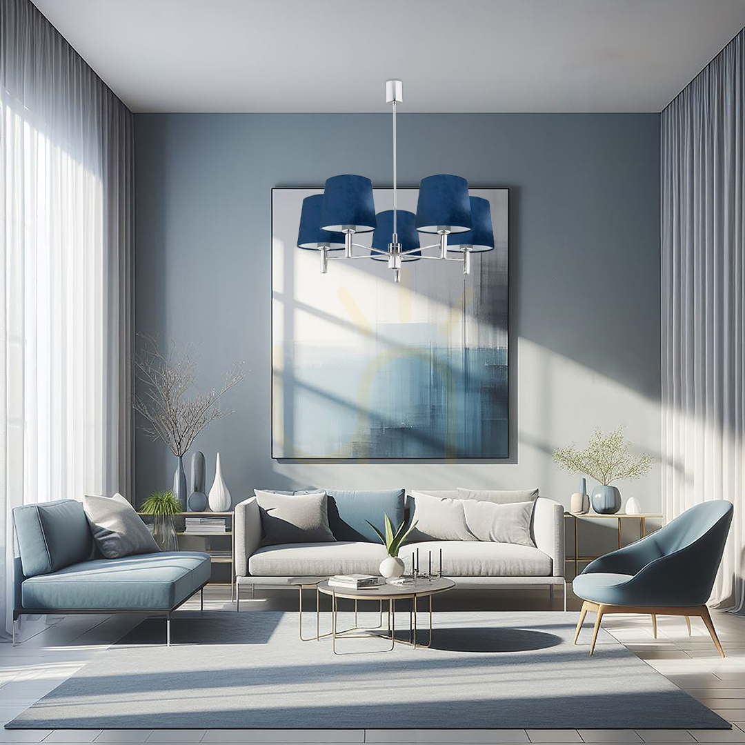 Pohled Lustr ARGON BOLZANO 2074 modrý velur chrom E27 5x15W Lustr ARGON BOLZANO 2074 modrý velur chrom E27 5x15W