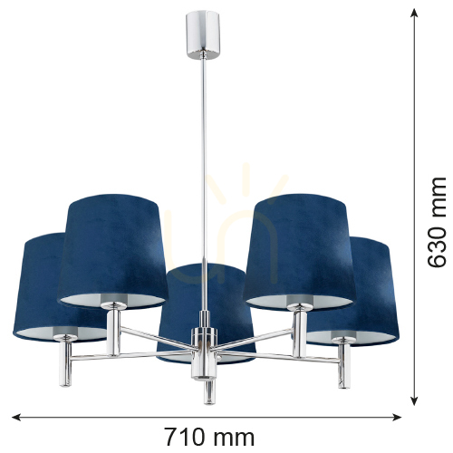Náhled Lustr ARGON BOLZANO 2074 modrý velur chrom E27 5x15W Lustr ARGON BOLZANO 2074 modrý velur chrom E27 5x15W
