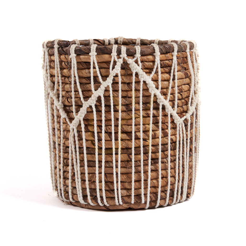 Coș BAZAR BIZAR Macra-mazing M din frunze de bananier și bumbac, natur/alb 17 × 17 × 19 cm