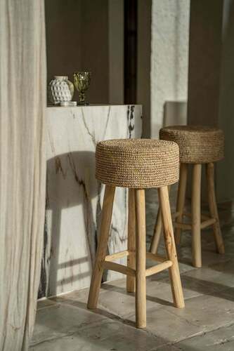 Kontrola Barová stolička BAZAR BIZAR Raffia, teakové dřevo a rafie, přírodní, 75 cm