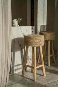 Barová stolička BAZAR BIZAR Raffia, teakové dřevo a rafie, přírodní, 75 cm small 4