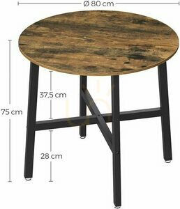 Kulatý jídelní stůl VASAGLE KDT080B01 80 cm rustikální hnědý a černý small 2