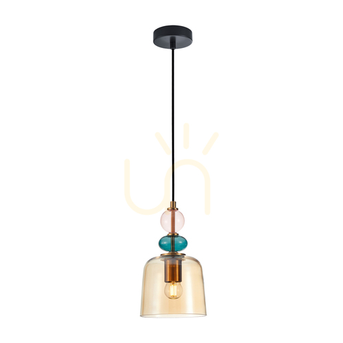 Kontrola Závěsné svítidlo Italux Namos E27, mosazná amber sklo, PND-27092A-MC-BRO