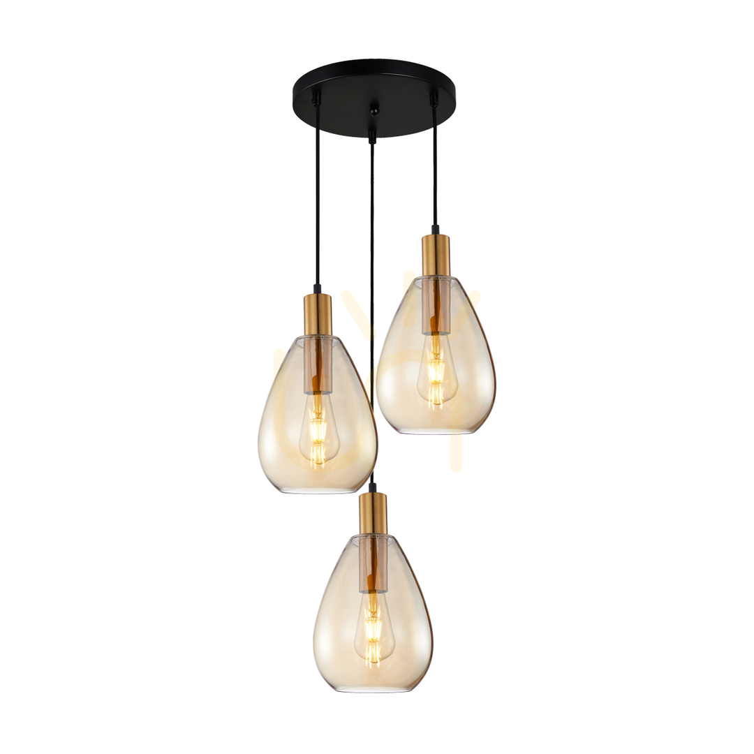Kontrola Závěsné svítidlo Italux Zulo 3x E27 mosaz amber PND-27812-3A-BRO-AMB Závěsné svítidlo Italux Zulo 3x E27 mosaz amber PND-27812-3A-BRO-AMB