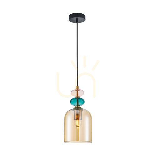 Kontrola Závěsná lampa Italux Busco zlatá sklo E27 PND-30263-1B-BRO-AMB