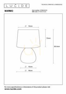 Stolní lampa MARMO E14 ø16 cm, bílá potištěná keramika a lněné stínítko, vypínač na kabelu, Lucide 47508/81/31 small 5