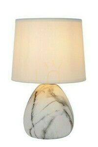 Stolní lampa MARMO E14 ø16 cm, bílá potištěná keramika a lněné stínítko, vypínač na kabelu, Lucide 47508/81/31 small 0