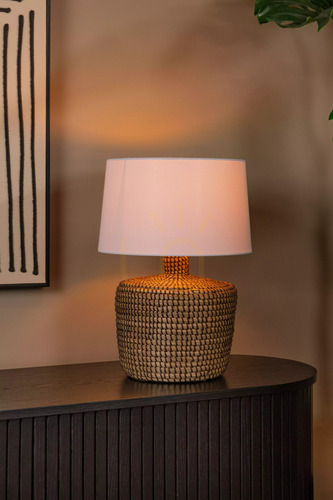 Kontrola Stolní lampa Lucide AMBALA z mořské trávy a lnu, přírodní/bílá, E27, Ø35 cm, 10551/81/73