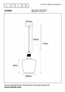 Závěsné svítidlo Lucide ILONA, jantarové sklo Ø 22 cm, E27 max 40 W, výška 70–173 cm, černá rozeta, 45408/22/62 small 7
