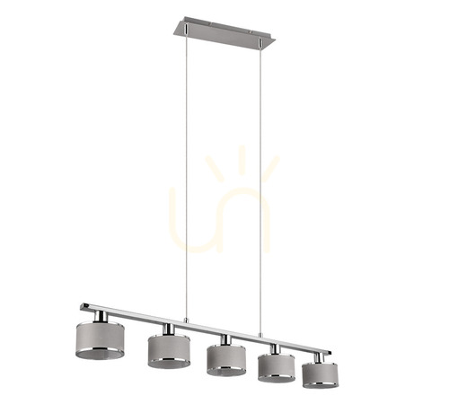Kontrola Závěsné svítidlo Trio KAPRUN 311600506 chrom a šedá, 92 cm, 5×E14