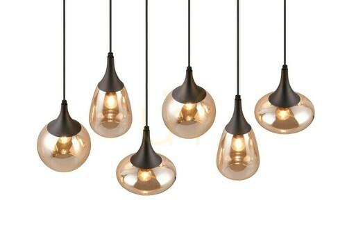 Kontrola Závěsné svítidlo Trio LUMINA 317000613, 6 × E14, černé s jantarovým sklem