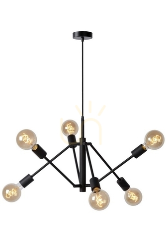 Kontrola Závěsné svítidlo Lucide LESTER černé 6xE27 vintage 50 cm 21424/06/30