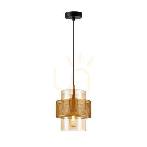 Kontrola Závěsná lampa Italux Vinoti zlatá jantarová E27 PND-22132-1S-GD-AMB