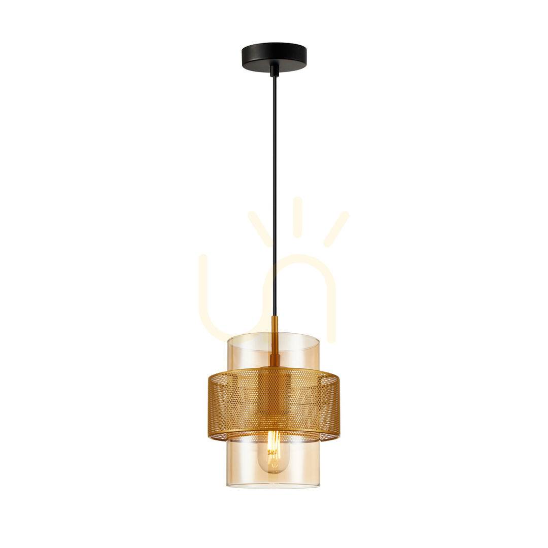 Kontrola Závěsná lampa Italux Vinoti zlatá jantarová E27 PND-22132-1S-GD-AMB Závěsná lampa Italux Vinoti zlatá jantarová E27 PND-22132-1S-GD-AMB