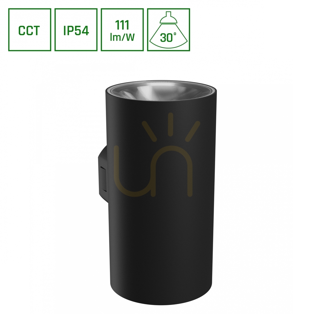 Kontrola Torre 18 W Cct 230 V Ip54 99x78x162 mm černá kulatá fasáda obousměrná. Torre 18 W Cct 230 V Ip54 99x78x162 mm černá kulatá fasáda obousměrná.
