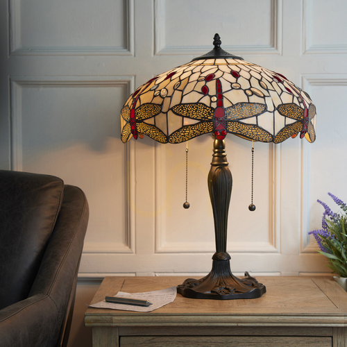 Kontrola Stolní lampa Interiors Dragonfly Tiffany béžová 64085