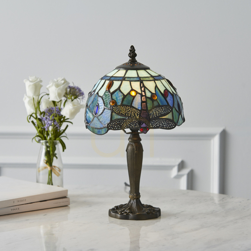Kontrola Stolní lampa Interiors Dragonfly Tiffany modrá 64088