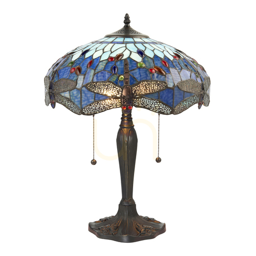 Kontrola Stolní lampa Interiors Dragonfly Tiffany modrá 64089
