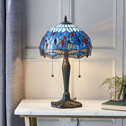 Kontrola Stolní lampa Interiors Dragonfly Tiffany modrá 64090