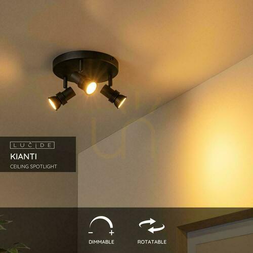 Kontrola Stropní svítidlo Lucide KIANTI černé se 3 otočnými bodovkami GU10, kov, Ø 21 cm 53901/13/30