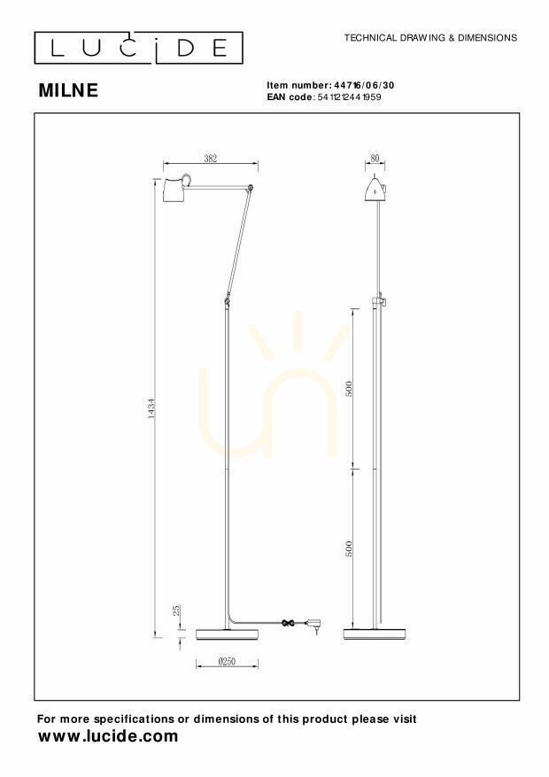 Pohled Stojací lampa Lucide MILNE LED 8 W černá, stmívatelná 44716/06/30 Stojací lampa Lucide MILNE LED 8 W černá, stmívatelná 44716/06/30