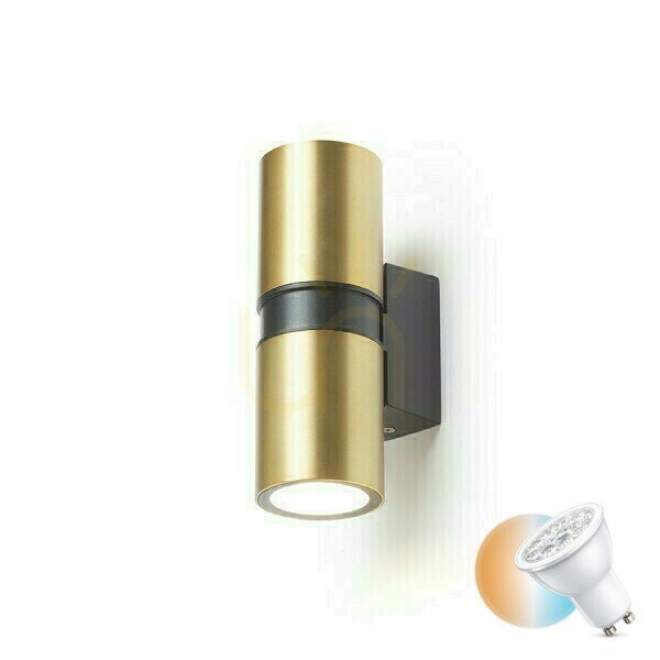 Kontrola Venkovní nástěnné svítidlo Mano Brushed Brass/Black 230 V Led Gu10 2x8 W Ip54 Venkovní nástěnné svítidlo Mano Brushed Brass/Black 230 V Led Gu10 2x8 W Ip54